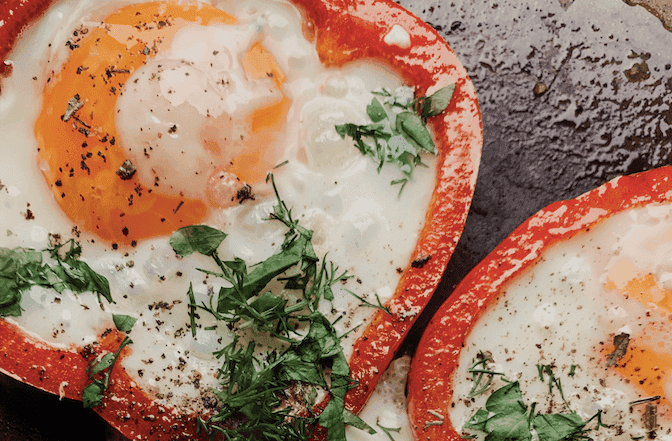 Eggs cooked in bell peppers