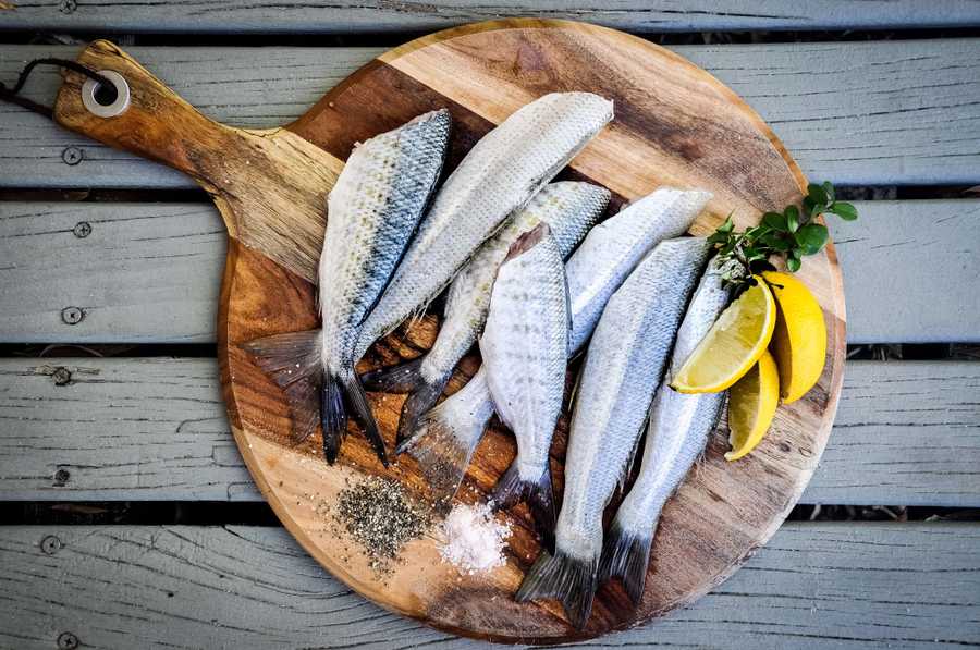 Fish on a cutting board. 