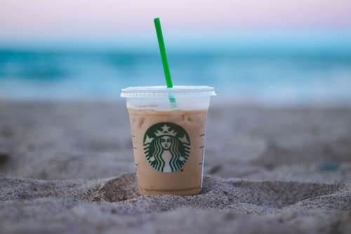 Starbucks coffee in the sand
