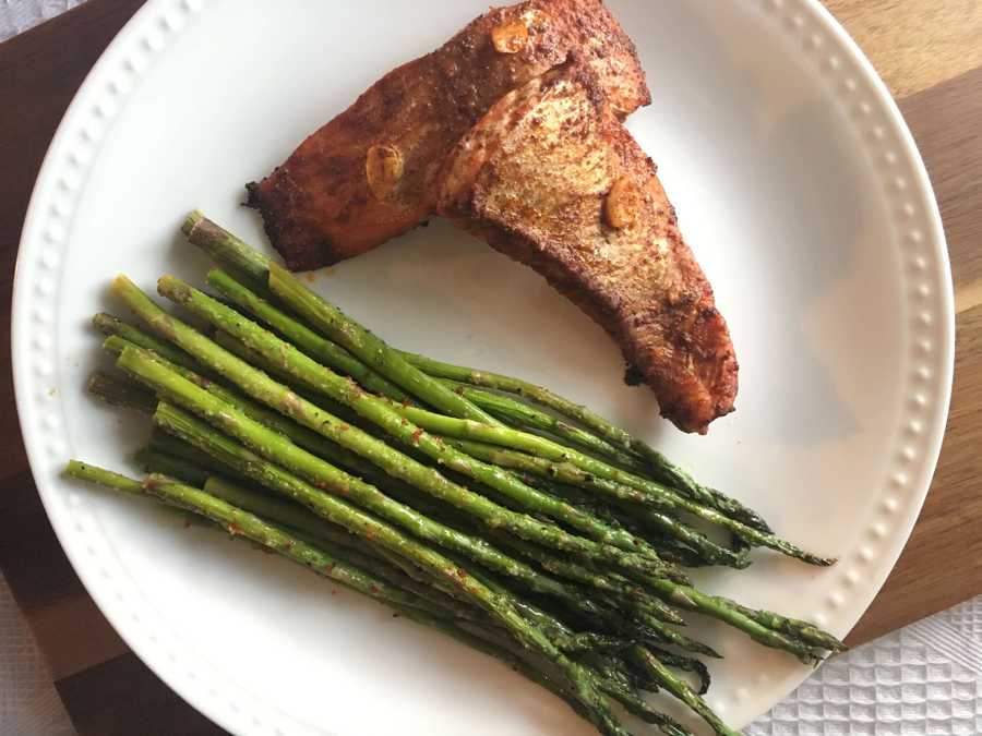 Homemade red fish and asparagus