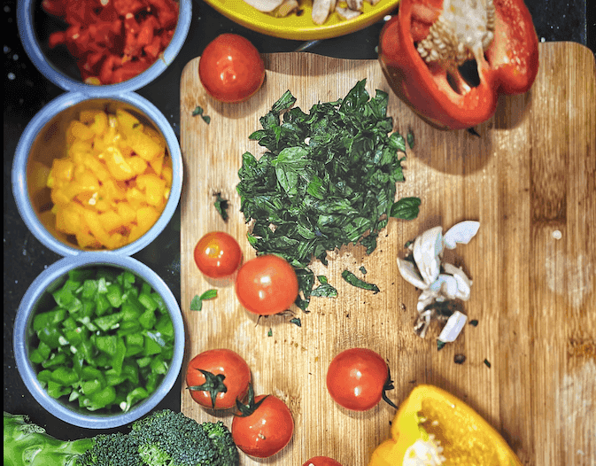 Chopped vegetables on a cutting board