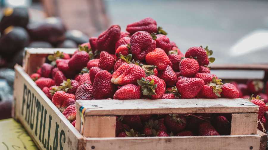 Box of fresh strawberries