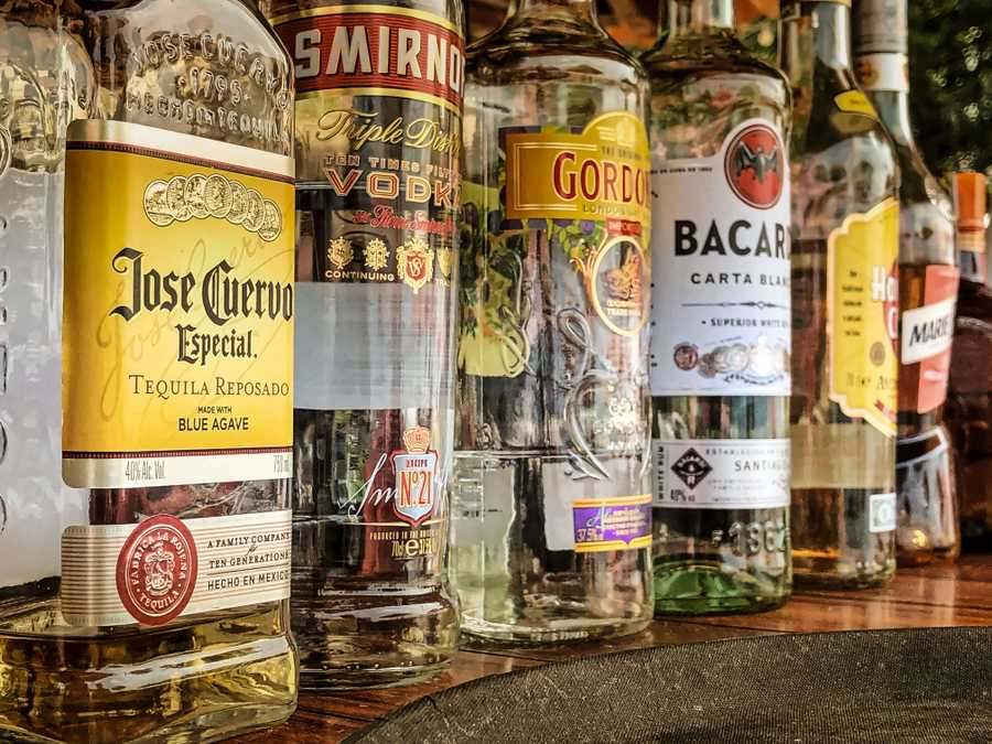 Bottles of alcohol on a shelf